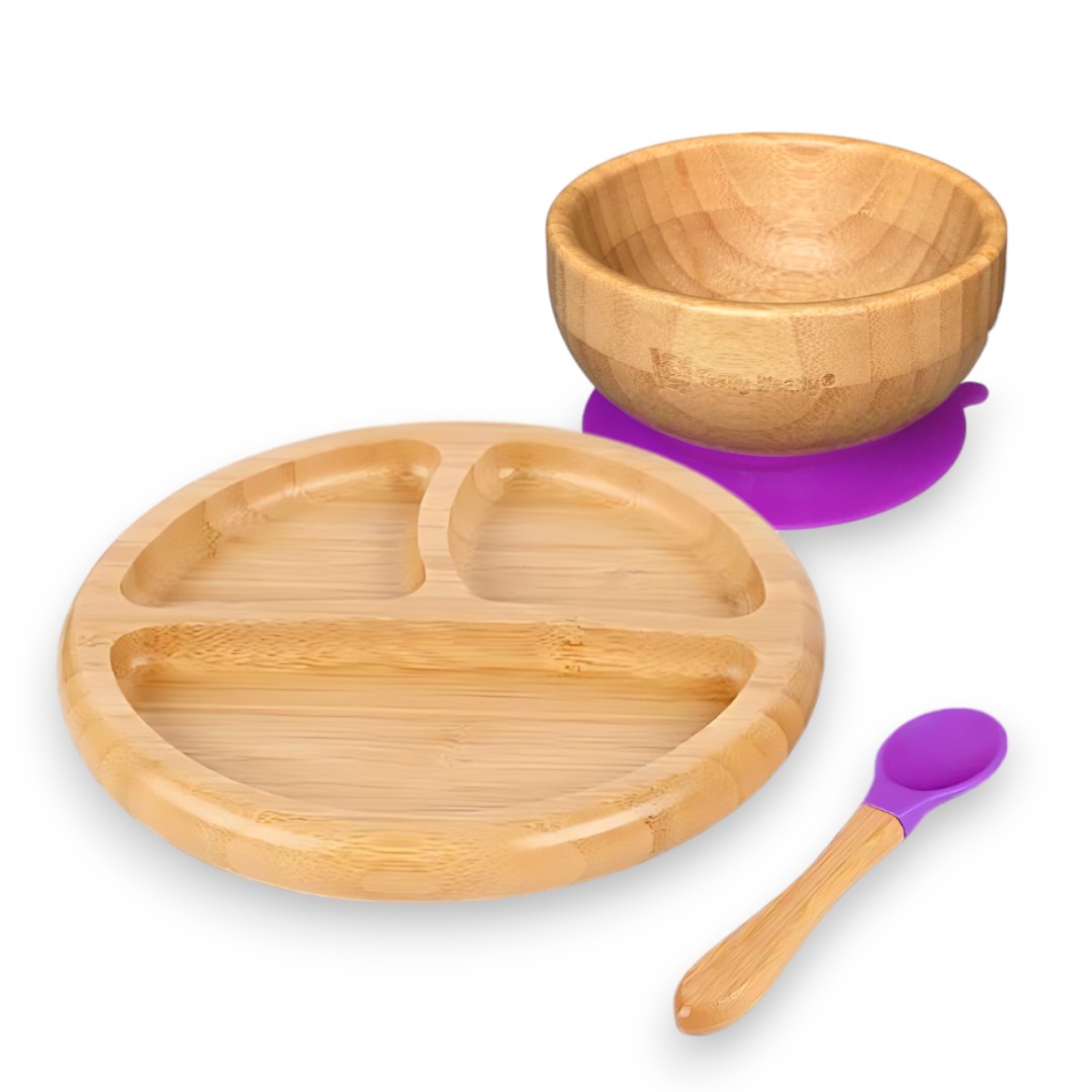 Bamboo Weaning Set Purple Bamboo Bowls and plates