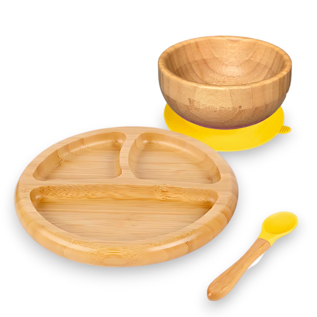 Bamboo Weaning Set - Yellow Dusk Pink Silicone Set